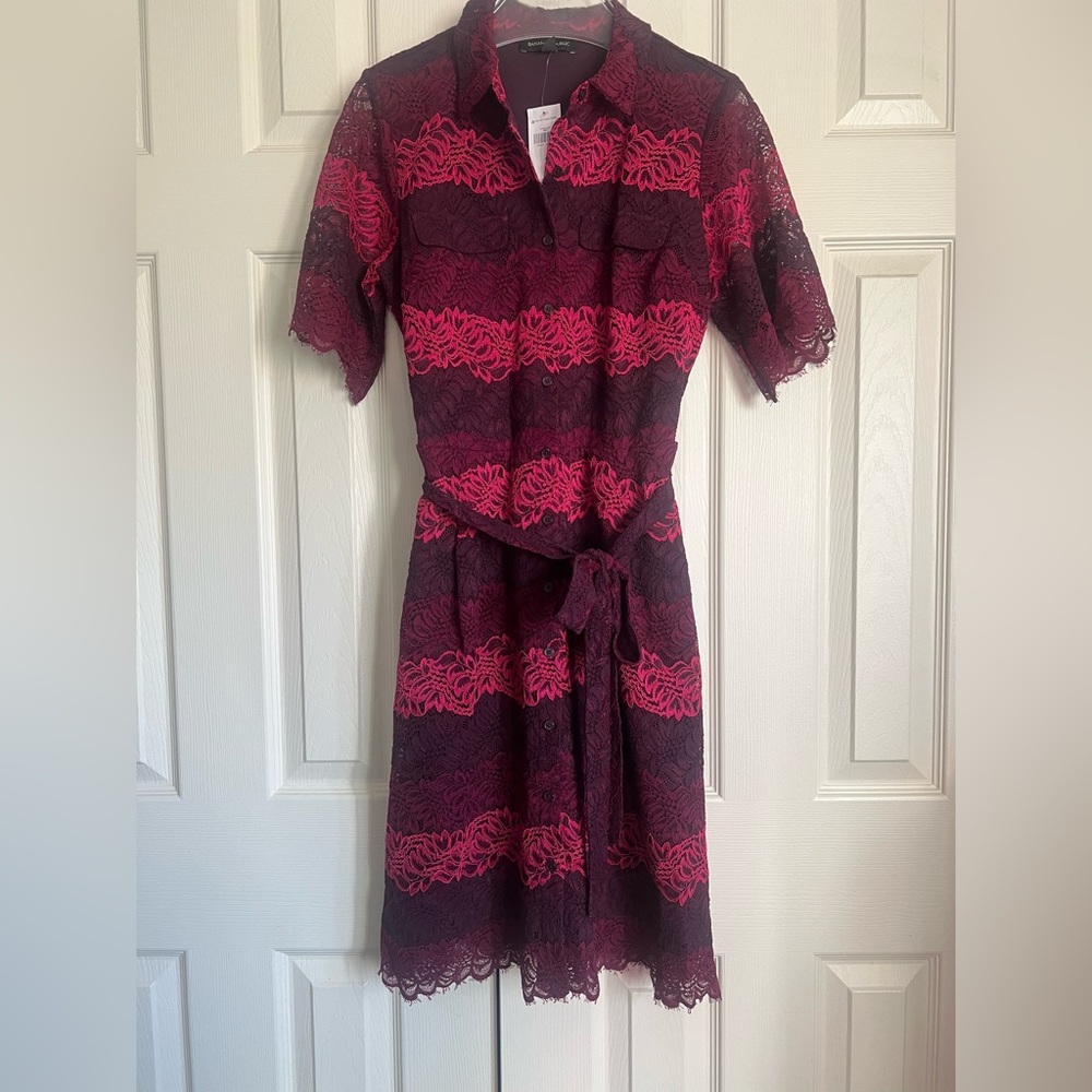 Banana Republic Lace Tie-belt Shirt Dress Belted Purple Pink Maroon
-Size 4-NWT